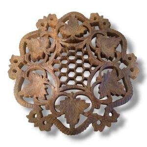 Vintage Hand-Carved Wood Trivet Made‎ In India, Pre-Owned